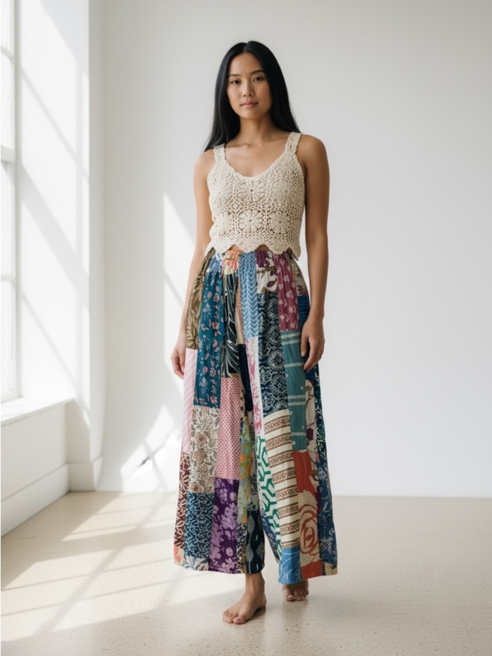 627. Assorted print wide leg smocked waist boho pant - Picture 12 of 13